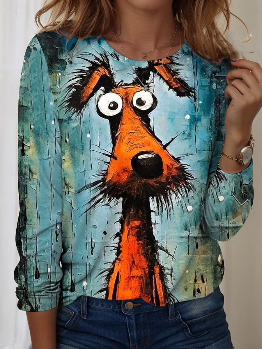 Tricou pentru femei cu guler rotund mâneci lungi tunică grafic animal vintage stilat modern tops obișnuite pentru zi cu zi print galben albastru albastru prăfuit portocalie toamnă 2026 - $24.99 –P4