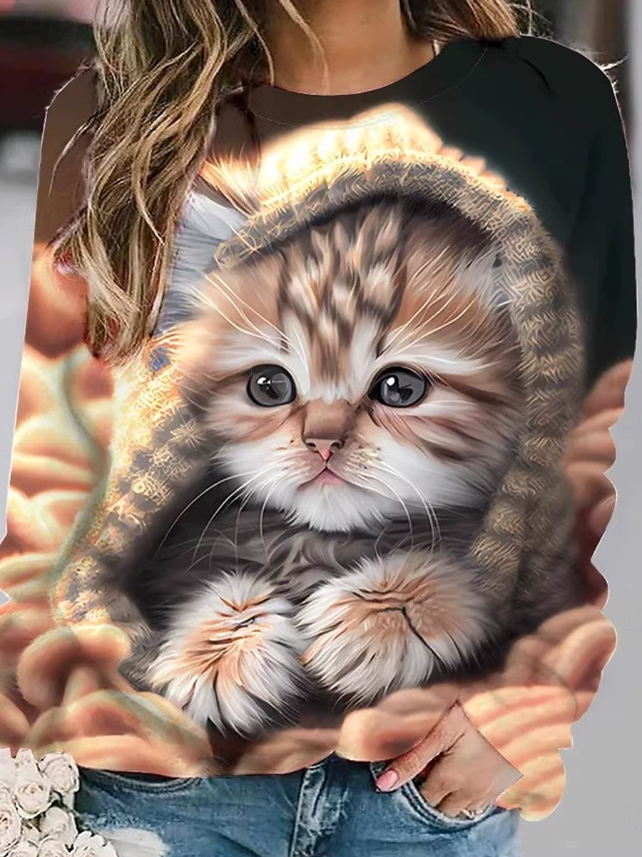 Pentru femei Hanorac pulover Hanorace Imprimeu Animal Pisica Câțel Modă Casual Manșon Lung Stil Nautic Rotund Topuri obișnuite Casual Stradă Zilnice Roz Îmbujorat Maro Gri Deschis Primăvară Toamn 2026 - $29.99 –P2