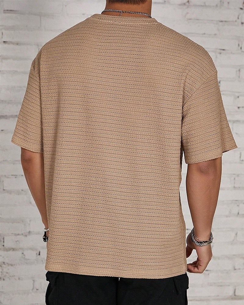 Homme T-shirt Chemise à manches courtes Manche Courte Col ras du cou Été Uni Mode Designer Basique Jacquard Vacances Rue Sortir Noir Blanche Kaki T-shirt haut de gamme pour homme de 2025 ? $14.49 –P6