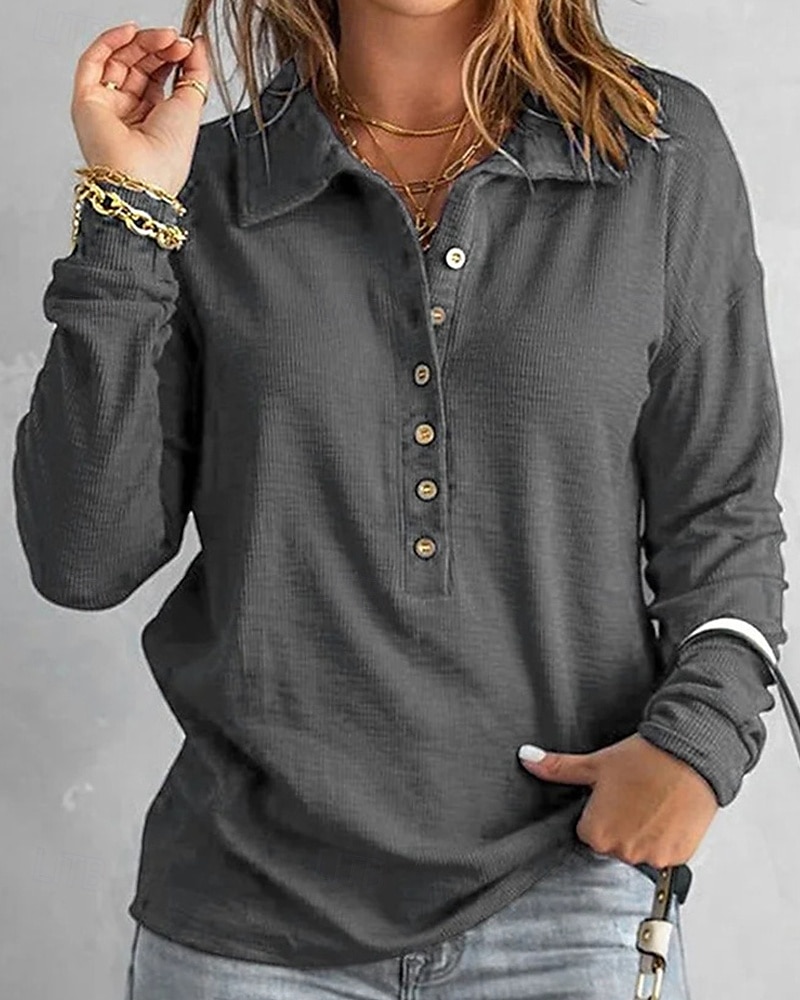 Femmes Pull Uni Streetwear Occasionnel Confortable manche longue Col en V Hauts Réguliers Rue Fête Sortir Boutons Quart de zip Noir Blanche Gris Automne de 2025 ? $23.99 –P5