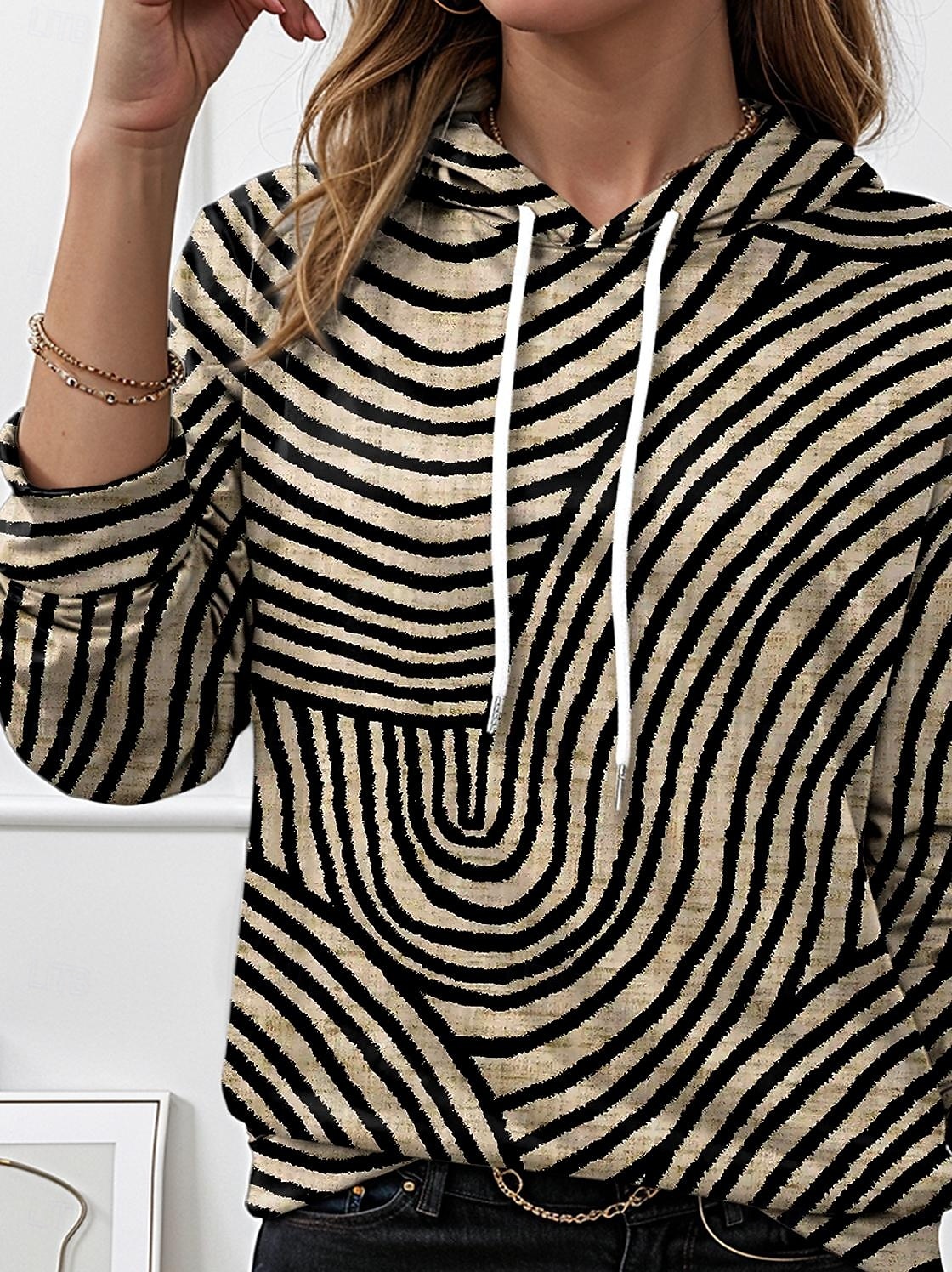 Dames Trui met capuchon Sweatshirt Grafisch Geometrisch Gestreept Elegant Warm Actief Lange mouw Capuchon Normale tops Straat Dagelijks gebruik Casual Afdrukken Bruin Lente Herfst Winter 2025 - $24.99 –P2