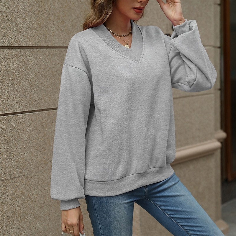 Femmes Pull Uni Streetwear Occasionnel Confortable manche longue Col en V Hauts Réguliers Rue Fête Sortir Rose Claire Vin Gris Automne de 2025 ? $26.99 –P6