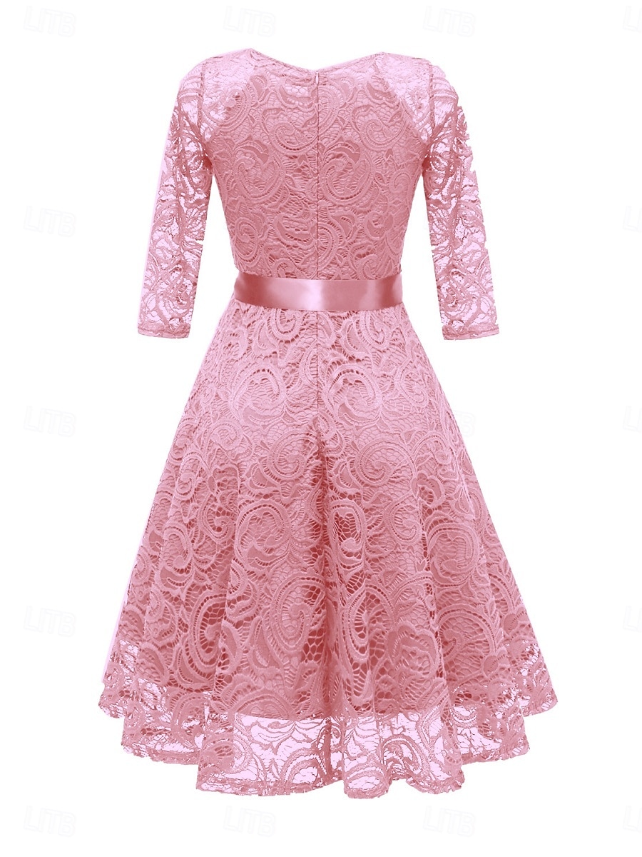 Per donna Abito Midi Abito in Pizzo Abito da Cocktail Abito da invitata a nozze Chiffon Elegante Moda Moderno All'aperto Cocktail party Vestibilità regolare Semplice Manica 3/4 Scollo a V Rosa Vino del 2025 a $31.99 –P5