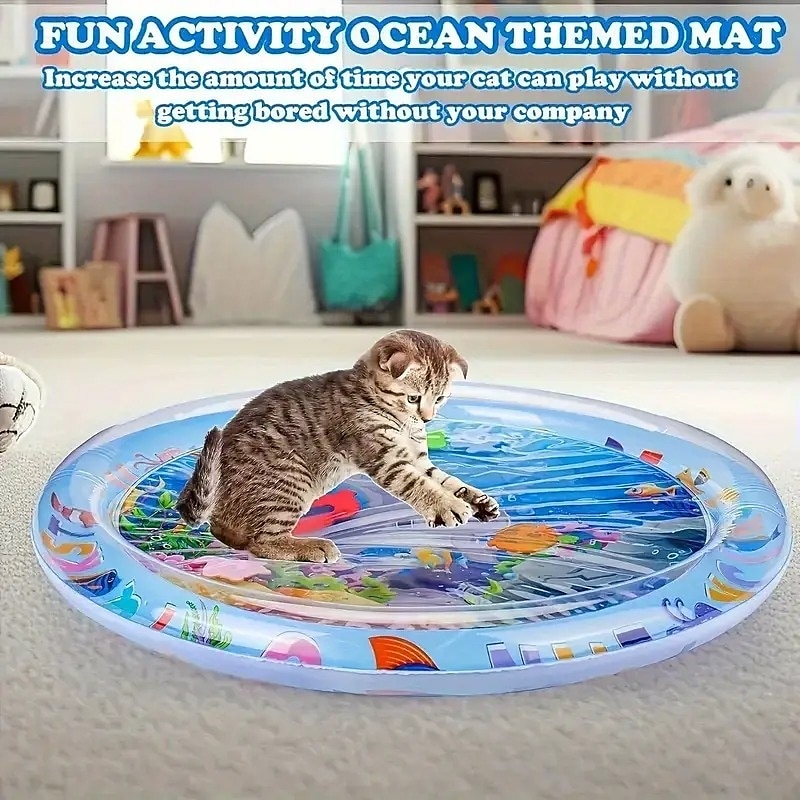 25,6 inch verkoelende huisdierenmat, watermat met oceaanthema voor huisdieren, verkoelend interactief speelgoed met drijvend visontwerp, cartoon-maritieme patronen voor katten &kleine tot grote 2025 - $13.99 –P2