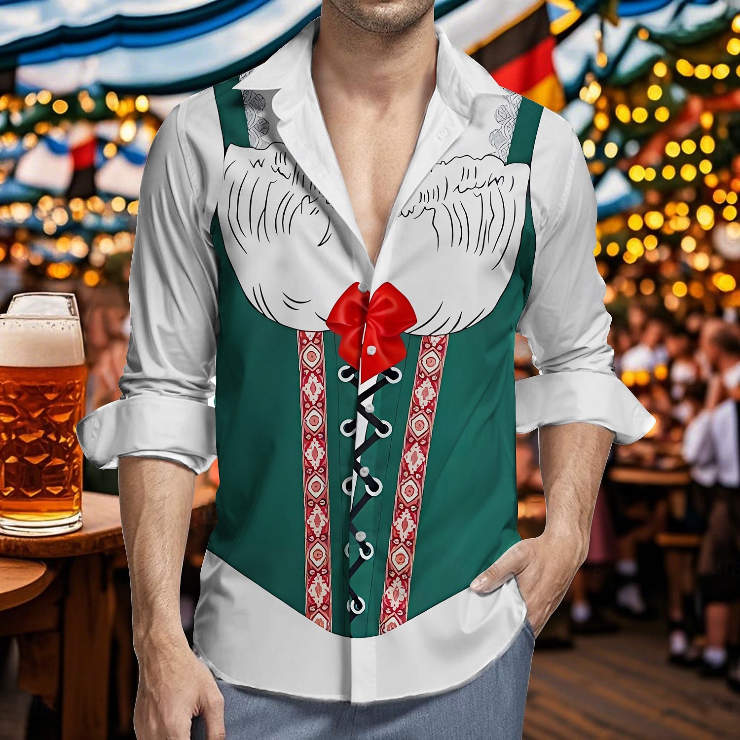 Oktoberfest Öl Dirndl-tryck Hawaii skjortor Aloha skjorta Bayersk München Tyska Grafisk Till Herr Vuxna Karnival Oktoberfest öl 3D-utskrift Semester Fest 2025 - $23.99 –P3