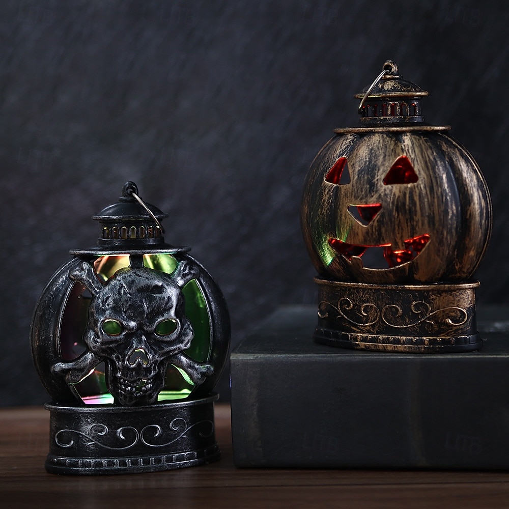 1 buc lumină de noapte în formă de craniu de dovleac zâmbitor din bronz argintiu de Halloween, pentru interior și exterior, pentru petreceri, groază și decor ciudat, lumină de atmosferă 2026 - $4.99 –P6