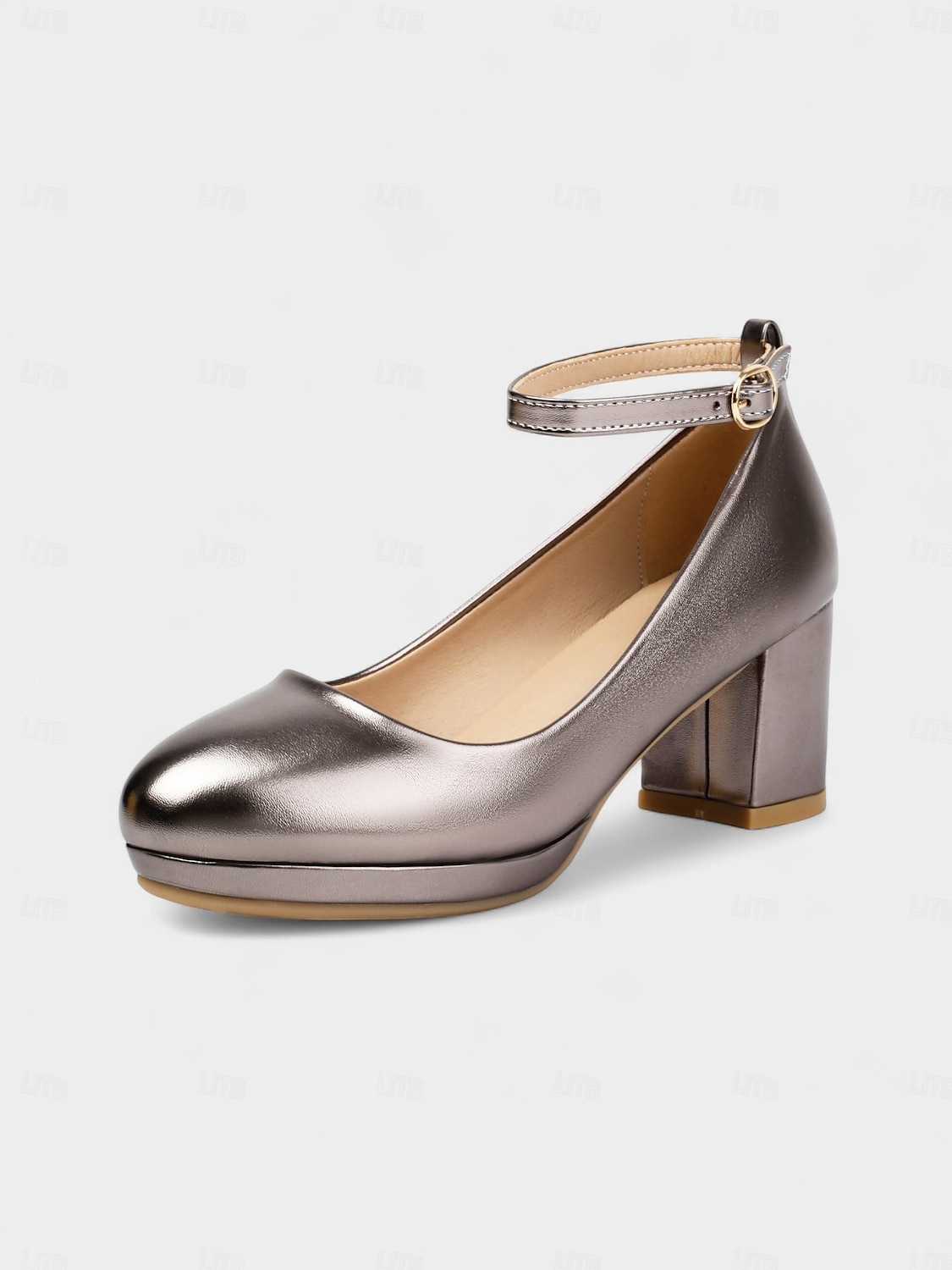 Zapatos de tacón cuadrado con plataforma dorada para mujer, años 80: zapatos de fiesta retro con tira en el tobillo y punta redonda brillante para discotecas, bailes y cócteles. 2026 - $54.99 –P2