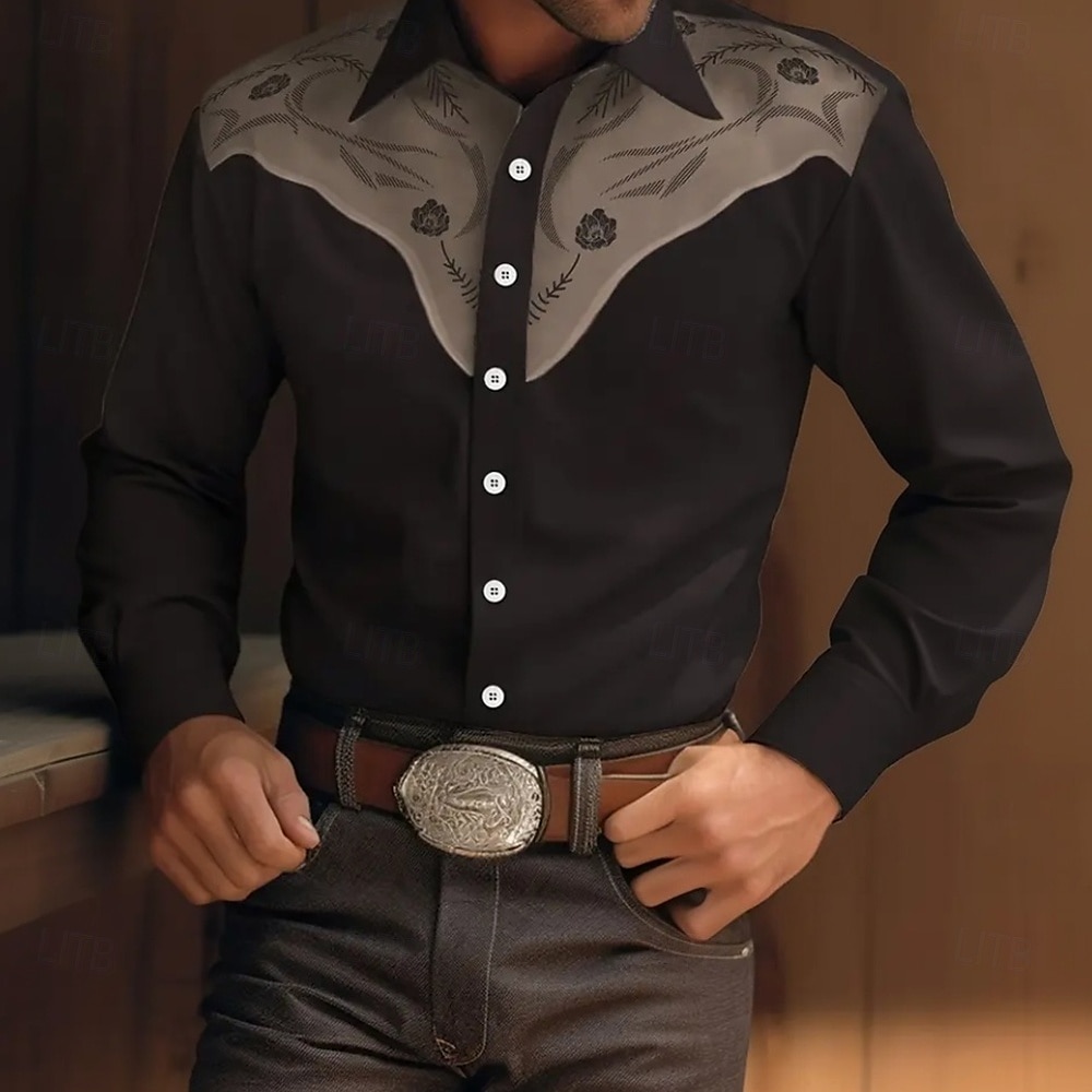 Hombre Estampado Floral Flores camisa occidental Abotonar la camisa Camisa vaquera Manga Larga occidental retro de la vendimia Exterior Casual Verano Primavera Otoño Cuello Vuelto Impresión 3D 2025 - $25.99 –P5