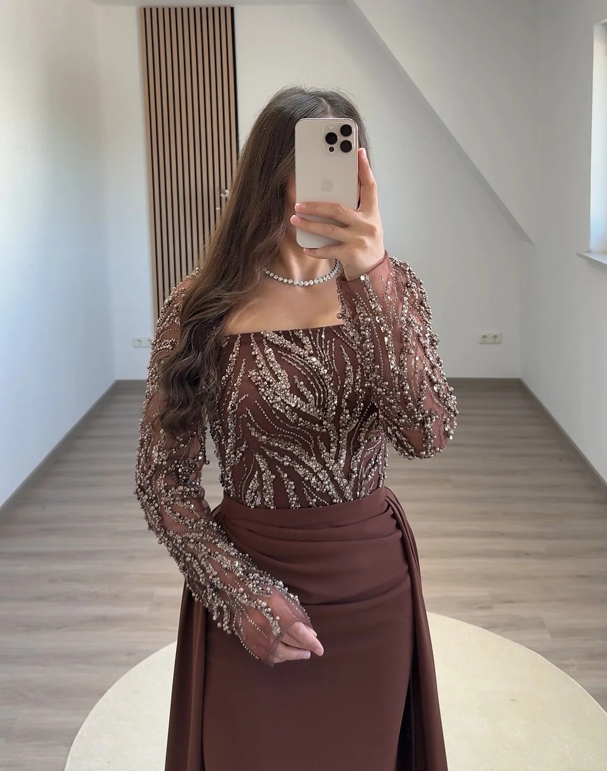 Abendkleid mit schwarzer Krawatte, Perlenbesatz, Spitze, abnehmbarer Überrock, elegantes Kleid, formelle Hochzeit, Schleppe, lange Ärmel, quadratischer Ausschnitt, mit Pailletten und gerüschten Perlen 2025 - $165.99 –P4