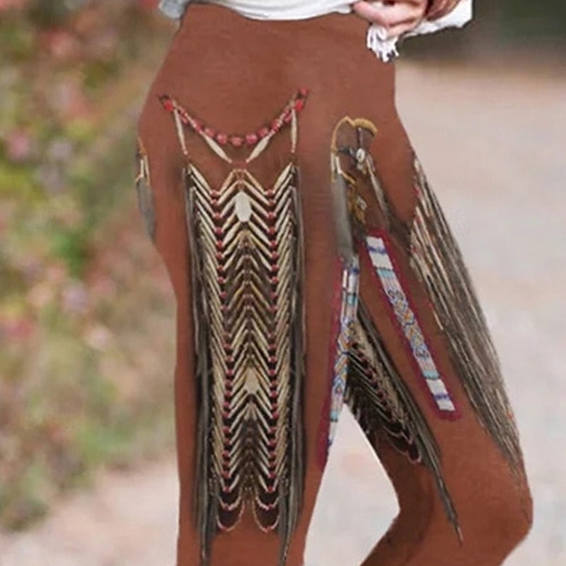 Dam Viking Byxor Damasker Mysiga leggings Vintage Boho Fullängd Hög midja Grafiska tryck Elastisk midja Mönster Mateial som andas Bekväm Elastisk Semester Gata Dagliga kläder Blå Brun Vår Höst Normal 2026 - $21.99 –P3