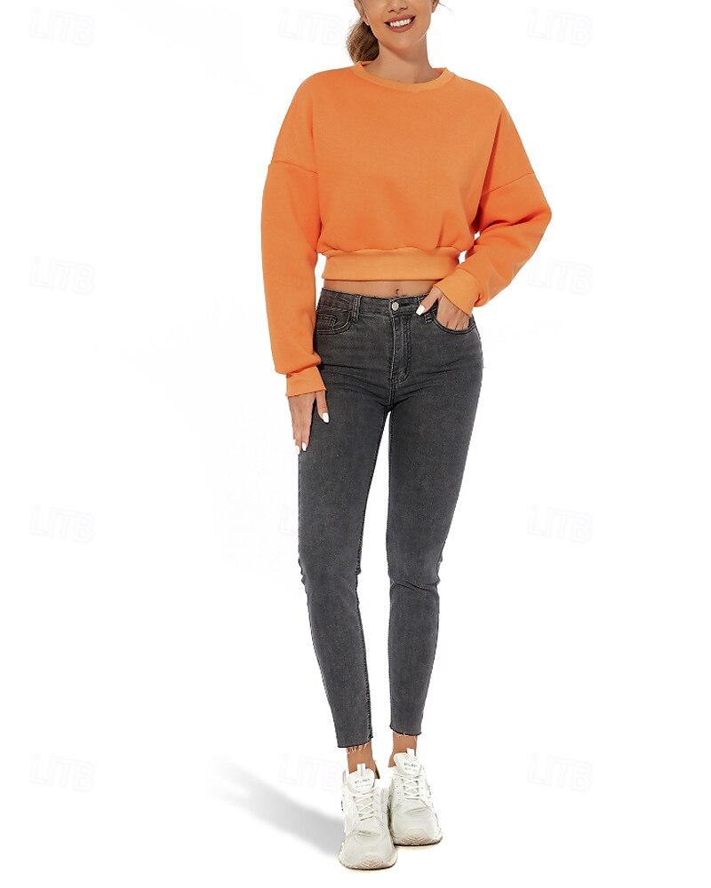 Per donna Felpa Pullover Felpe Semplice Casual Manica Lunga Girocollo Top Regolari Casa Streetwear Ferie Arancione Autunno Inverno del 2025 a $24.99 –P6
