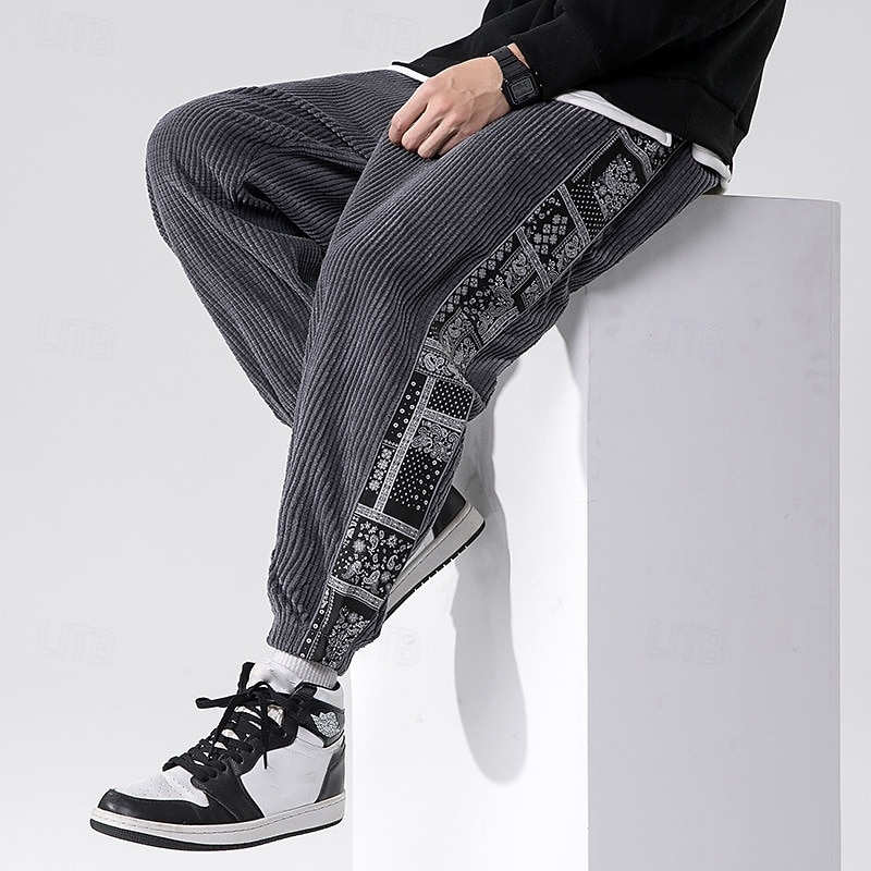 Men's Athletic Pants Sweatpants Joggers Corduroy Pants Trousers Pocket Elastic Waist Drawstring Color Block Comfort Sports Outdoor Daily Ethnic Style Casual Black Light Grey Micro-elastic 2026 - $24.99 –P3