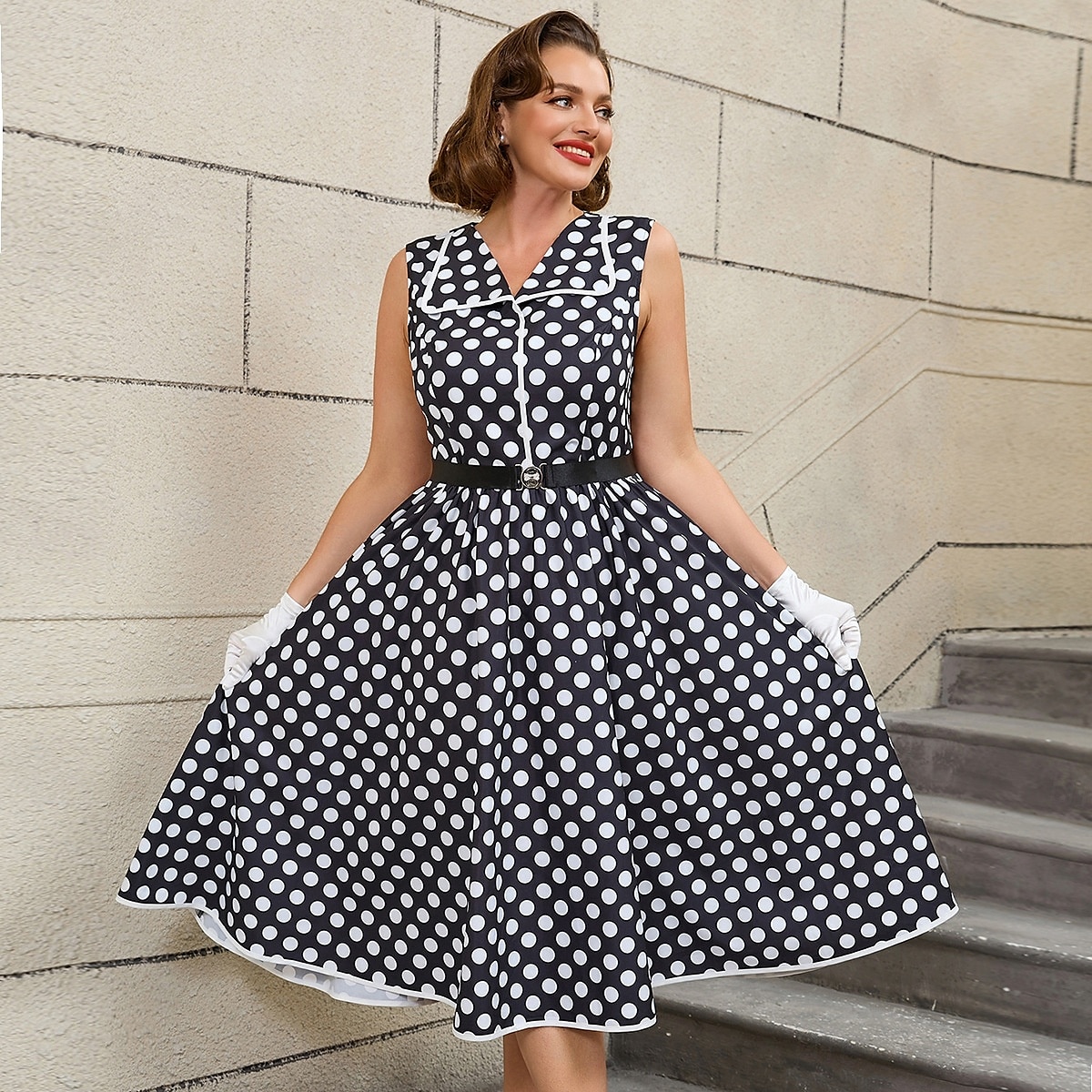 Retro Vintage 1950s Rockabilly Midi A Line Dress Flare Dress Plus Size With Belt Polka dots A-Line Women's Vacation Homecoming Party & Evening Adults Dress Belt Spring & Summer 2025 - $51.99 –P9