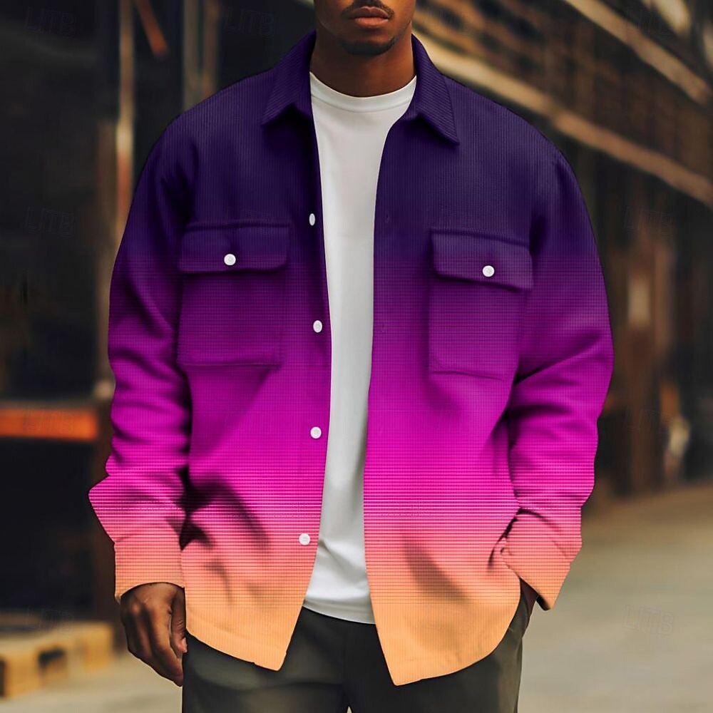 Homme Dégradé de Couleur Chemise en velours côtelé Surchemise Veste-chemise manche longue Occasionnel Extérieur Tenue Quotidienne Automne Hiver Col Rabattu Boutonné Chaud Veste avec poches à rabat de 2026 ? $31.99 –P7