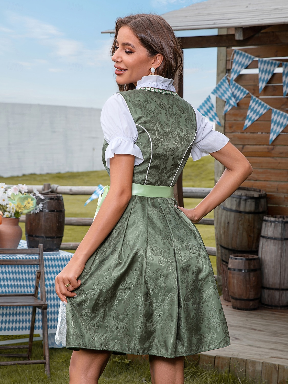 Oktoberfest Bordado Vestidos Falda acampanada Blusa tradicional bávara Mucama bávaro Alemán Munich prados Mujer Carnaval Fiesta Festival de Cerveza Paño de estilo tradicional 2026 - $75.99 –P5