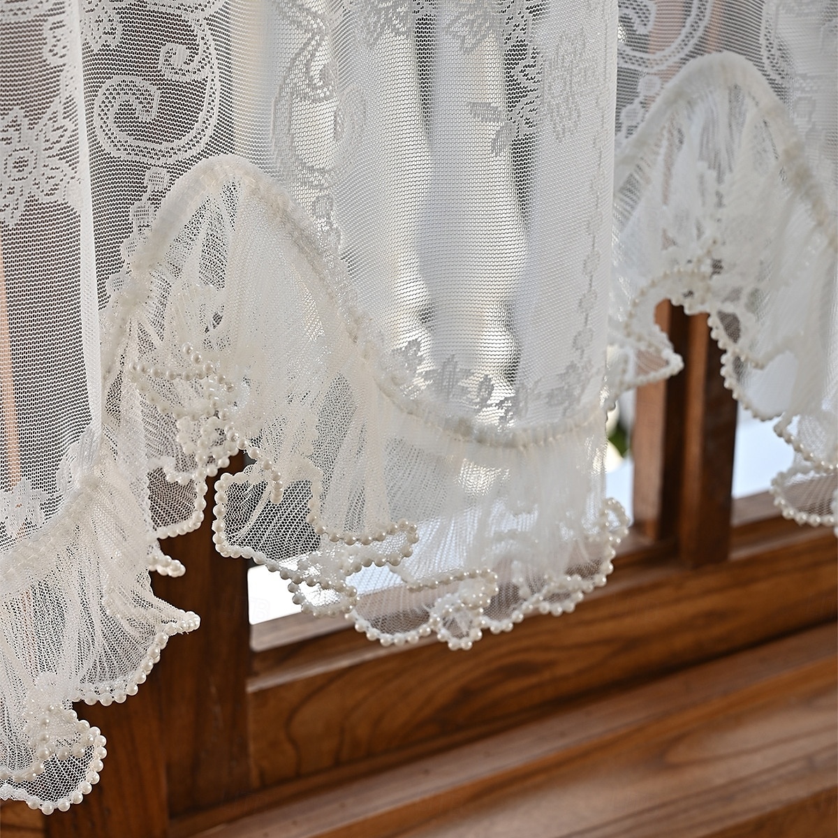 Lace Ruffled Kitchen Short Curtain Valance Vintage Floral Embroidered Short Sheer Cafe Curtain for Kitchen Window Rod Pocket Scalloped Bottom Beaded Sheer Valance1 Panel 2026 - $10.99 –P13