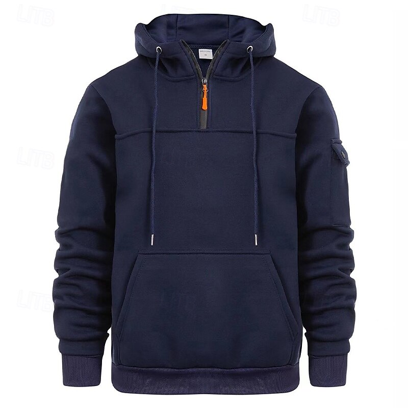 Homme Sweat à capuche Sweat à capuche quart zippé Noir bleu marine Kaki Gris Clair Gris foncé À capuche Uni Patchwork Poche Avant Quart de zip Sport & Loisir Occasionnel Quotidien Streetwear Frais de 2025 ? $25.99 –P1