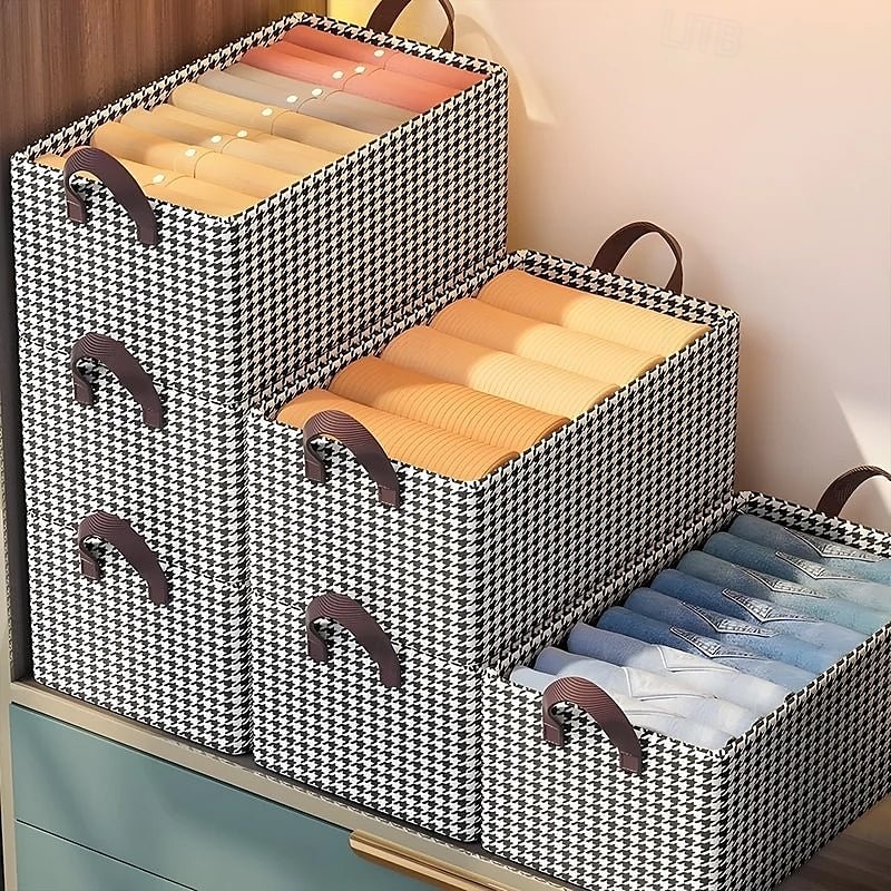 2Pcs Foldable Jeans Organizer for Closet, Large Capacity Houndstooth Storage Box, Dustproof Foldable Clothes Storage Bin for Home Organization 2025 - $12.49 –P10