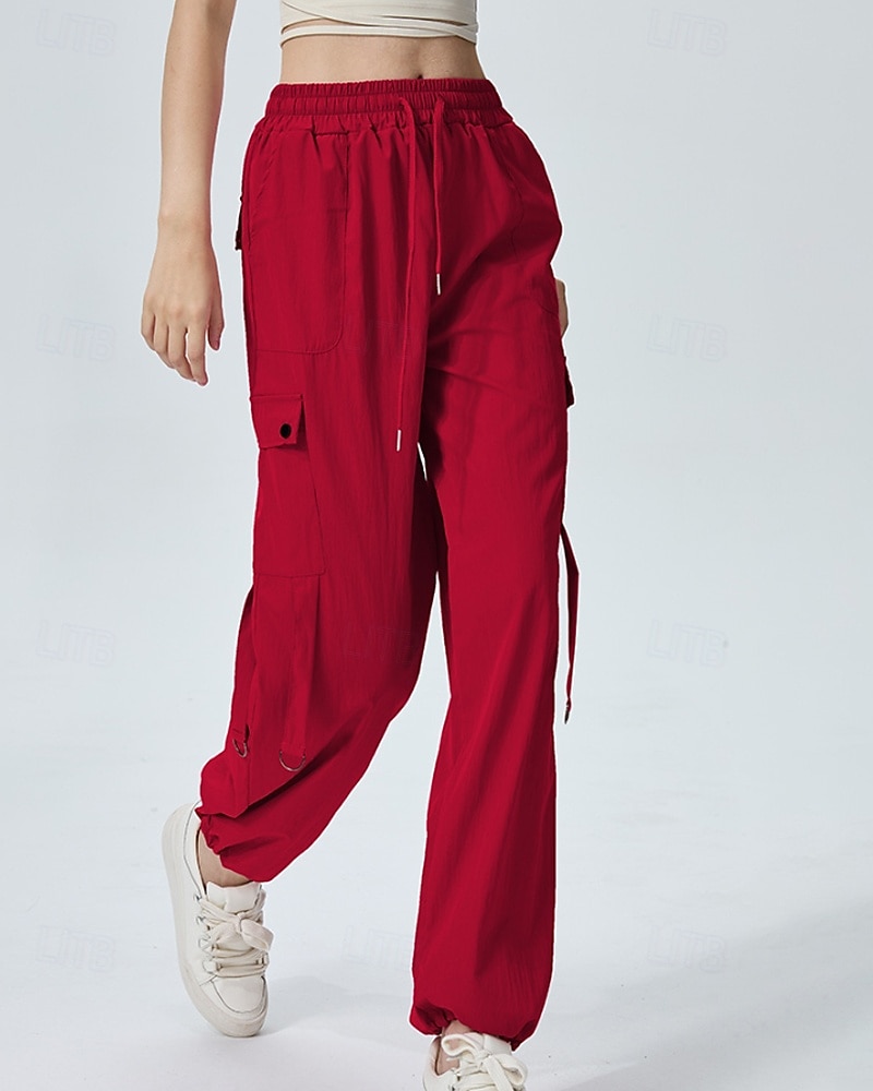 Femmes Pantalons Cargo Slacks Streetwear Occasionnel Longueur complète Naturel Uni Avec Poches Conception à cordon élastique Doux Tenue quotidienne Week-end Noir Rouge Fuchsia Gris argenté Automne de 2025 ? $22.99 –P12