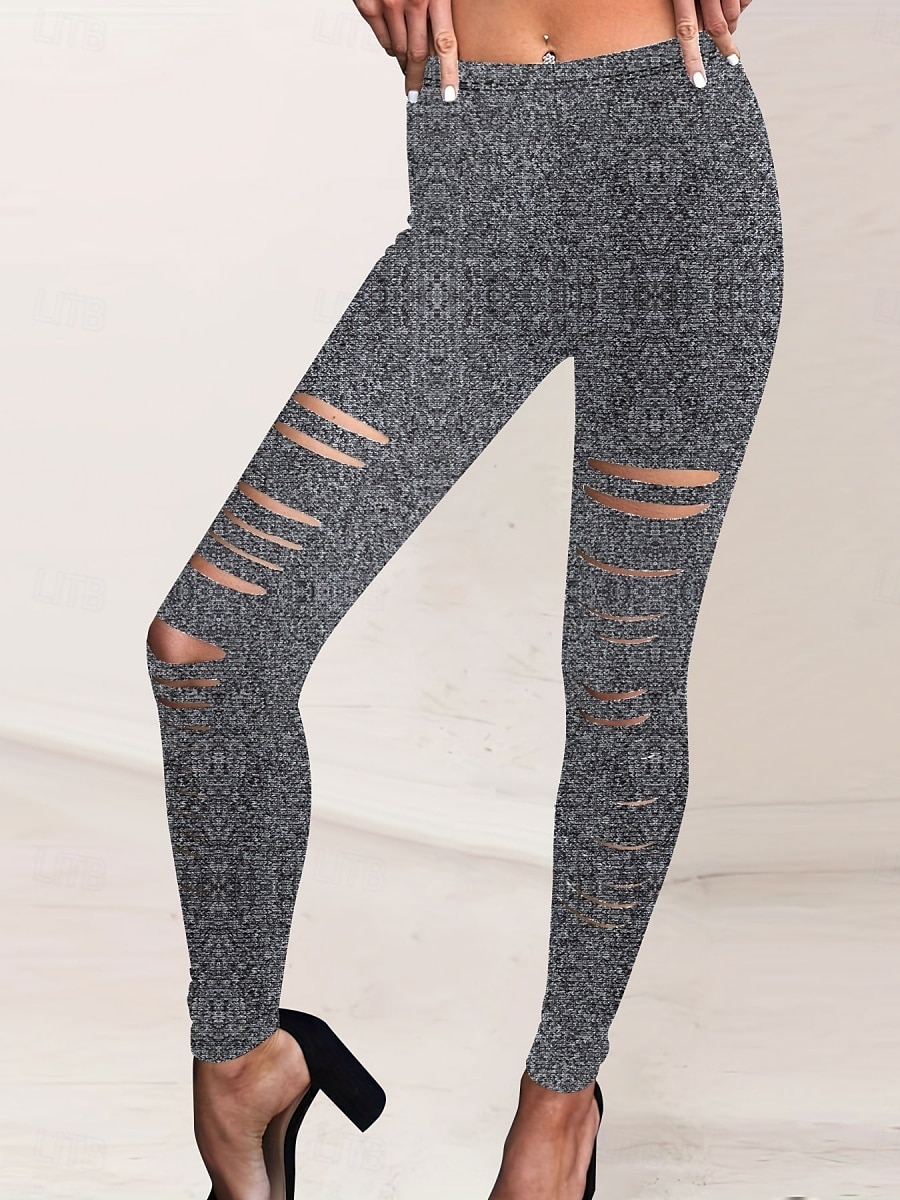Damen Leggings Streetwear Lässig Lang Hohe Taille Einfach Zerrissen Atmungsaktivität Weich Mikroelastisch Yoga Straße Schwarz Grau Herbst Normale Passform 2025 - $14.99 –P12
