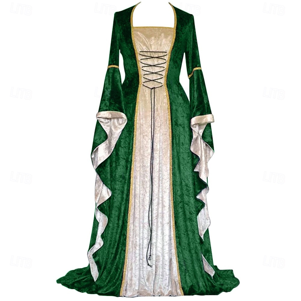 Retro / vintage Medeltida kostymer Cocktail klänning Golvlång Lång längd Klänningar Balklänning Flamma Ärm Viking Främling Plusstorlekar Dam Keltiskt Kunglig Fest Bal Vuxna Klänning 2025 - $48.99 –P1