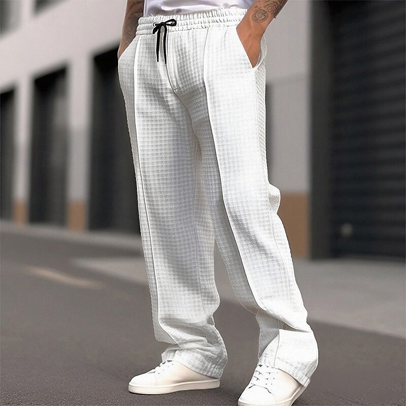 Herren Jogginghose Hose Waffelhose Tasche Elastischer Bund Kordelzug Einfach Komfort Sport im Freien Täglich Mode Lässig Schwarz Weiß Mikroelastisch 2025 - $23.99 –P1