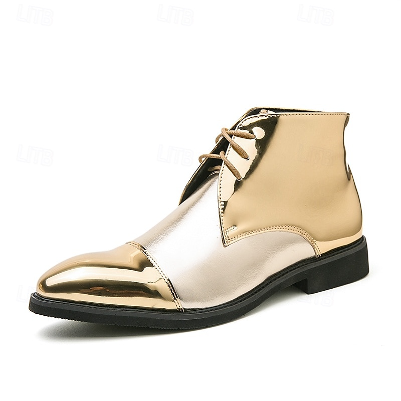 Men's Shiny Gold Lace-Up Ankle Boots – Fashion Statement Dress Boots for Stage Shows, Prom Nights & Festivals 2025 - $46.99 –P2