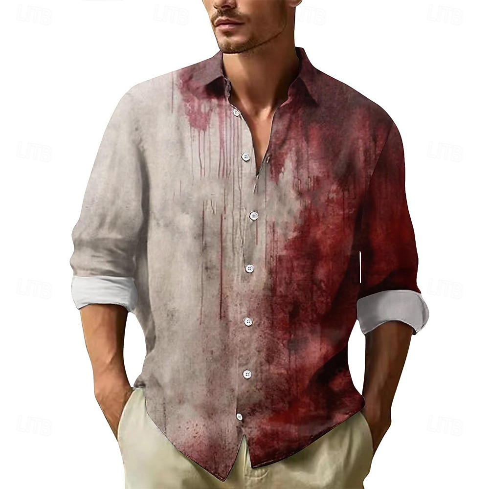 Herren Blutspritzer Mit Buchstaben bedruckt Blutflecken Hemd Knopfhemd Langarm Dark Punk Gothic Ferien Streetwear Sommer Frühling Umlegekragen 3D-Druck Hemden mit Kragen Rot 1 Rote Rot 2 2026 - $25.99 –P3
