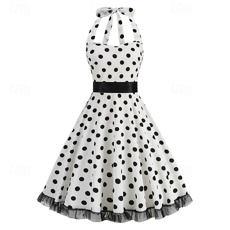 Epocă 1950 rockabilly Lungime Genunchi Rochie Flapper Rochii O rochie de linie Buline Mulată Gâtul halter Pentru femei Halloween Carnaval ziua îndragostiților Petrecere Casual Petrecere ceai Adulți 2025 - $25.99 –P15
