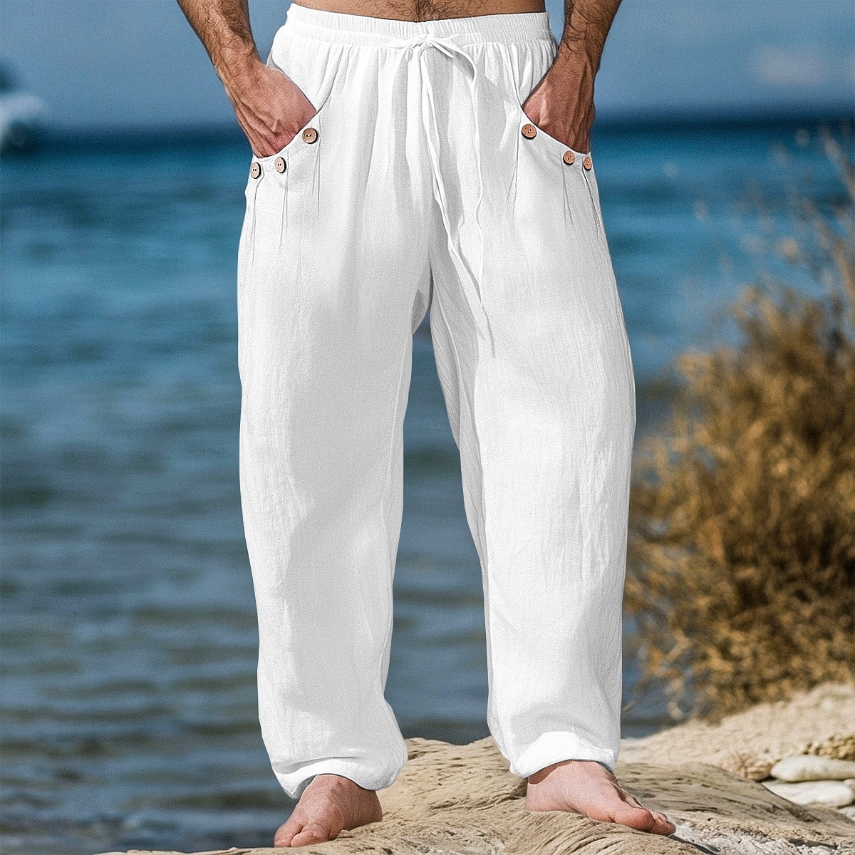 Homme Pantalons en Lin Pantalons Pantalon d'été Pantalons Amples Taille Élastique Cordon de serrage Jambe Droite Uni Confort Respirant Longueur complète Extérieur Occasionnel Quotidien Vacances Mode de 2025 ? $23.99 –P1