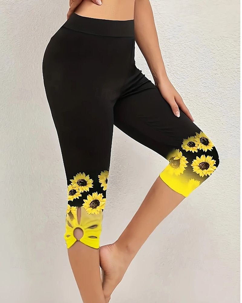 Dam Byxor Damasker Streetwear Ledigt Vadlängd Naturlig Blomma Elastisk midja Mönster Mjuk Gata Helgdag Dagliga kläder Svart Höst Normal 2025 - $16.99 –P1
