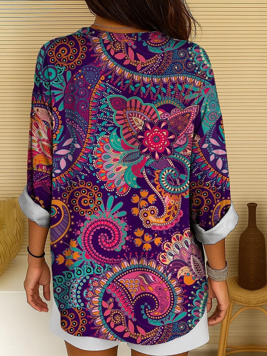 Femmes Chemisier Fleuri Graphique Paisley Bohème Basique Occasionnel manche longue Col en V Hauts Longs Quotidien Fête Boutons Imprimé Jaune Rose Claire Bleu Violet Vert Été Printemps Printemps de 2025 ? $24.99 –P2