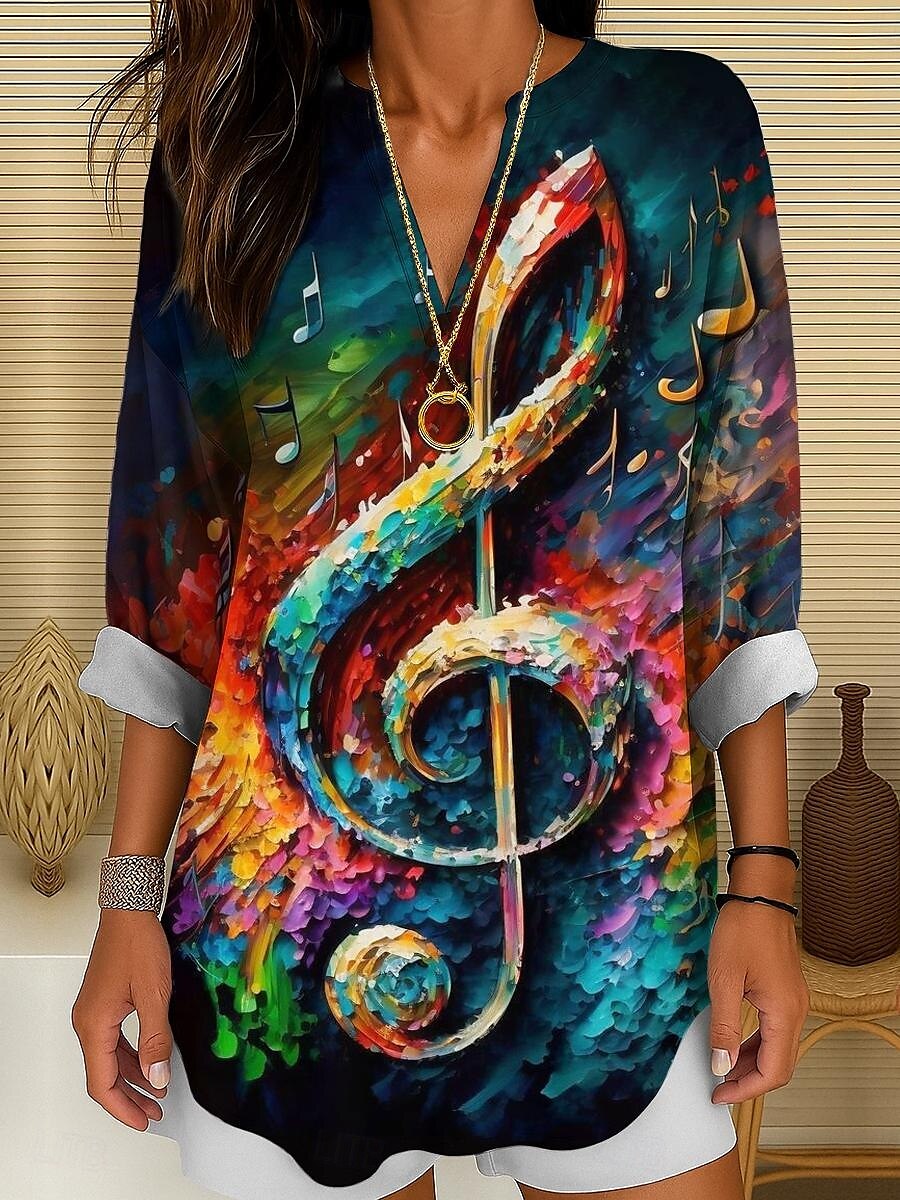 Festival de musique Femmes Chemisier A Ombre Graphique Géométrique Élégant ancien Tropical manche longue Col en V Hauts Réguliers Quotidien Fête Imprimé Jaune Rouge Violet Été Printemps de 2025 ? $24.99 –P4