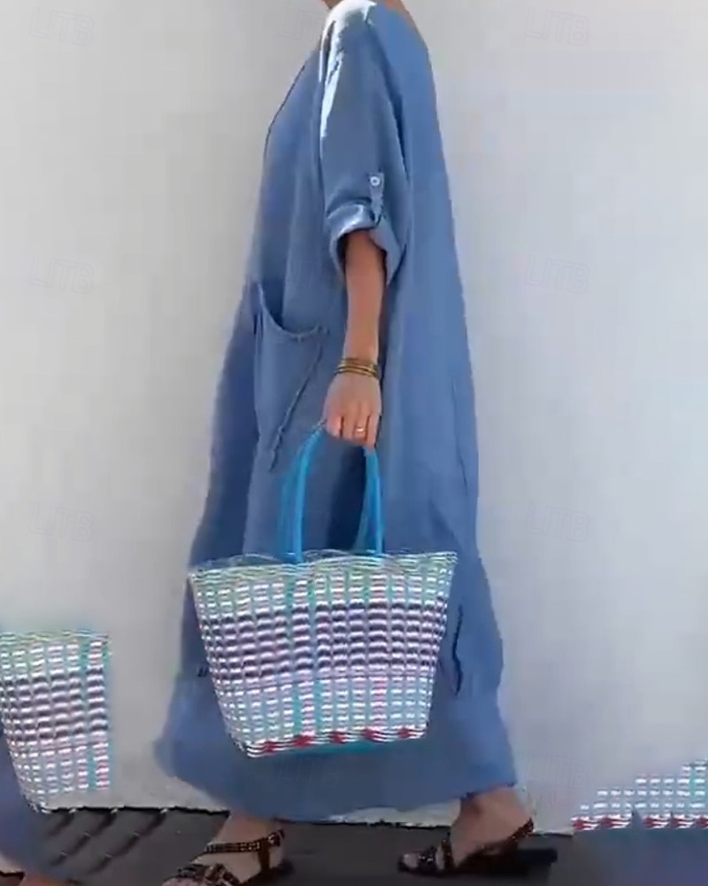 Femmes Robe Longue Maxi Robe Robe Décontractée Mode Moderne Extérieur Vacances Fête Coupe régulière Uni manche longue Col ras du cou Blanche Jaune Rose Claire bleu marine Automne de 2025 ? $32.99 –P10
