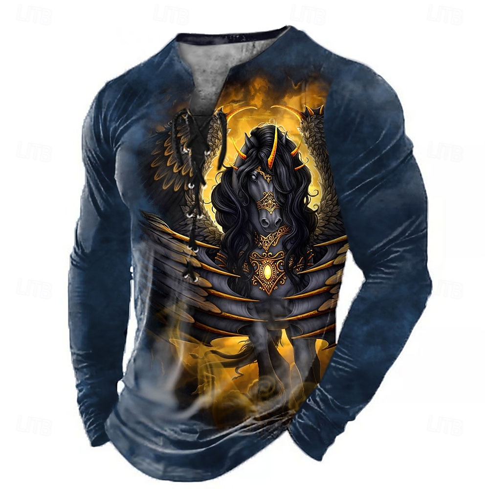 Sarah Richter Halloween Herren Drachen 3D Henley Shirt T-Shirt T-Shirt Langarm T-Shirt 3D-Druck Henley Shirt mit Schnürung am Hals Mode lässig Vintage Retro T-Shirt 2025 - $19.99 –P1