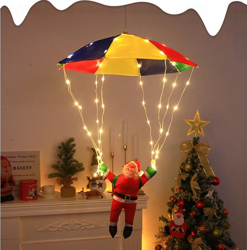 1 kpl jouluinen joulupukin laskuvarjohyppyriipus riippuvalaisin, nahkalankavalaisin, sisä- ja ulkokäyttöön tarkoitettu joulutunnelmavalaisin, aurinko-/AAA-paristokotelo/USB-virtalähde 2026 - $26.99 –P10