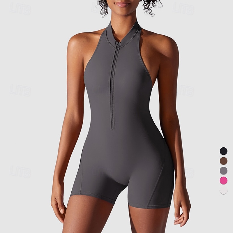 Damen Scrunch Yoga-Strampler Trainingsoveralls Reißverschluss Rückenfrei Einfarbig Bodysuit Sommer Dunkelgrau Schwarz Fitnesstraining Volleyball Laufen Hohe Taille Bauchkontrolle Elastisch 2026 - $27.99 –P5
