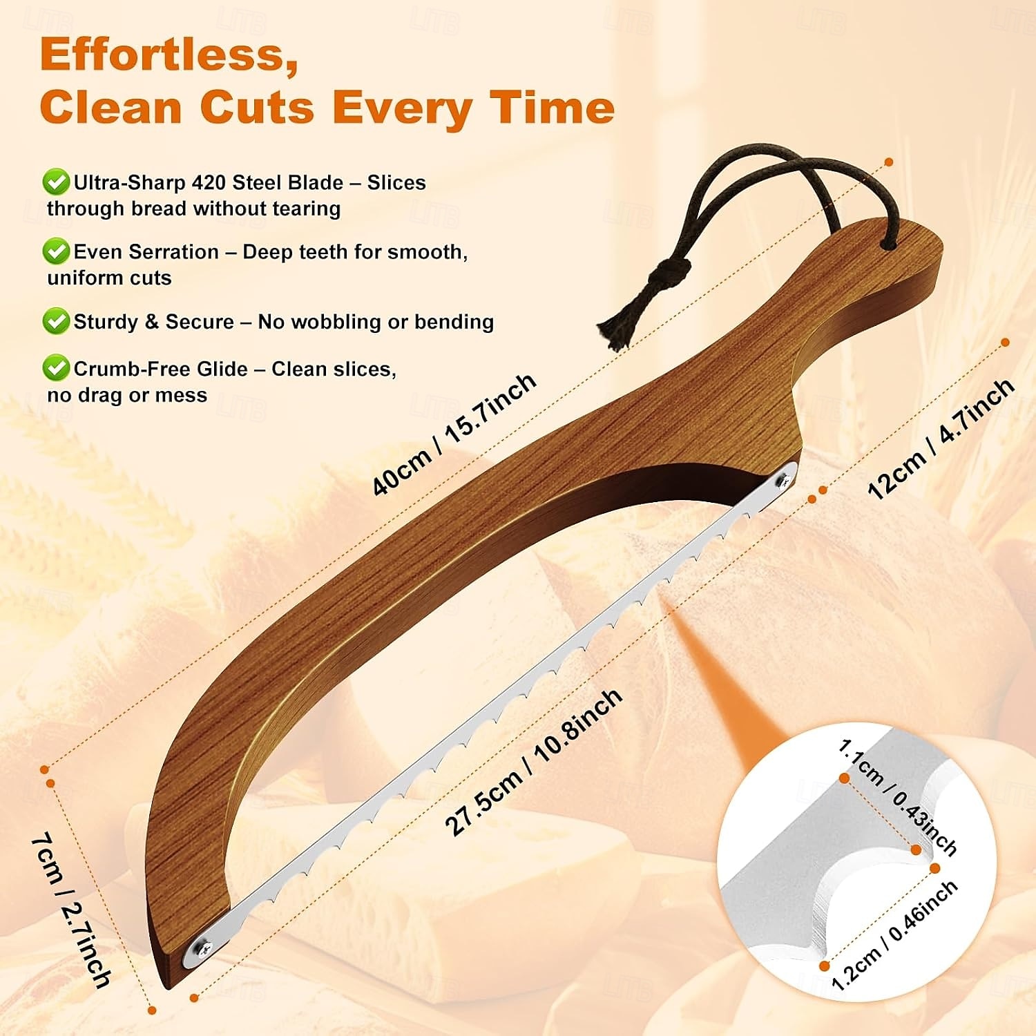 Coltello per pane fatto in casa, con lama in noce e seghettata in acciaio inox ultra affilata, coltello per pane a lievitazione naturale per bagel, baguette e pagnotte rustiche - colore noce del 2025 a $13.99 –P2