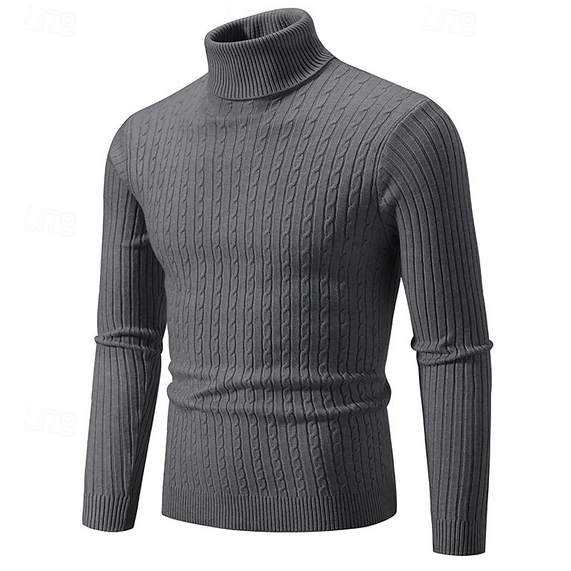 Herr Pullover tröja Stickad tröja Ribbad Sticka Vanliga toppar Stickat Slät Polokrage Mode Grundläggande Semester Dagliga kläder Kläder Höst Vinter Vin Svart S M L 2025 - $21.99 –P4