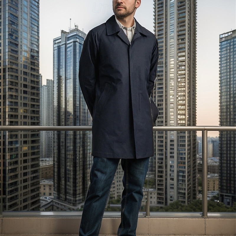 Men's Overcoat Trench Coat Long Trench Coat Vacation Daily Fall Winter Polyester Windproof Soft Outerwear Clothing Apparel Fashion Classic Plain Pocket Lapel Single Breasted 2025 - $48.99 –P9