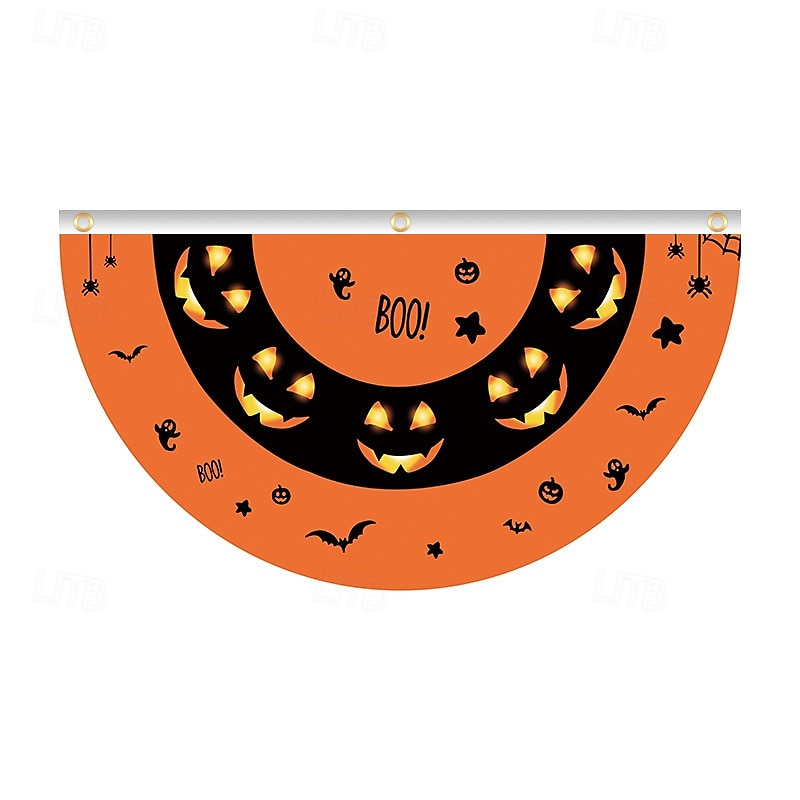 Halloween-waaiervlag, slinger voor buiten, vlag voor buiten, Halloween-tuinhek, hangende griezelige pompoenbanner, vlag voor op tafel, herfstkamerdecoratie, esthetische Halloween-verjaardagsfeestjesdecoratie. 2025 - $4.49 –P6