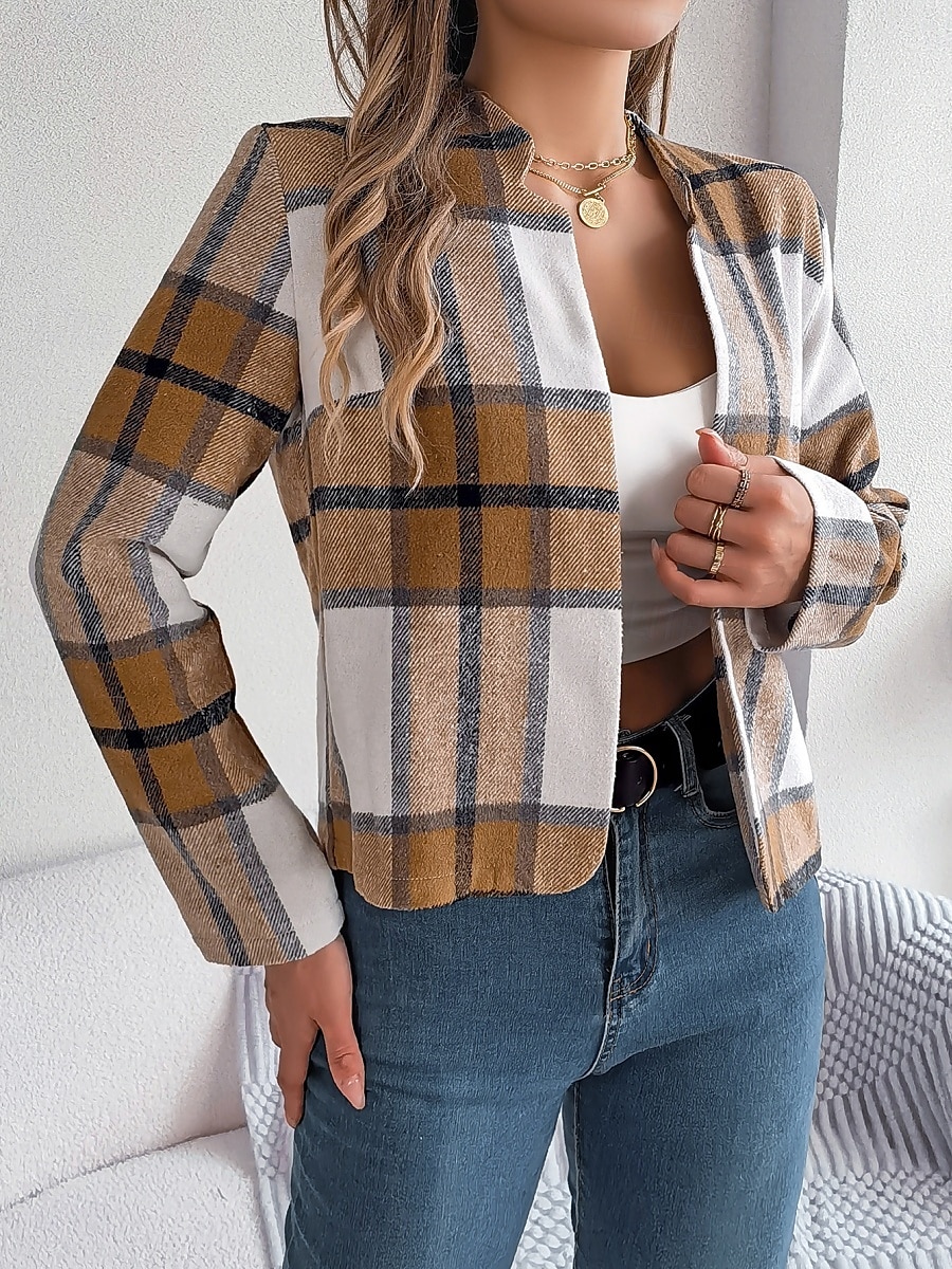 Γυναικεία Casual Jacket Άνετο Αναπνέει Στάμπα Καθημερινό Καρό Διακοπές Δρόμος Καθημερινά Ρούχα Εξόδου Ανοικτό Μπροστά Κοντό Όρθιος Γιακάς Κανονικό Μακρυμάνικο Εξωτερικά ενδύματα 2025 - $32.99 –P14