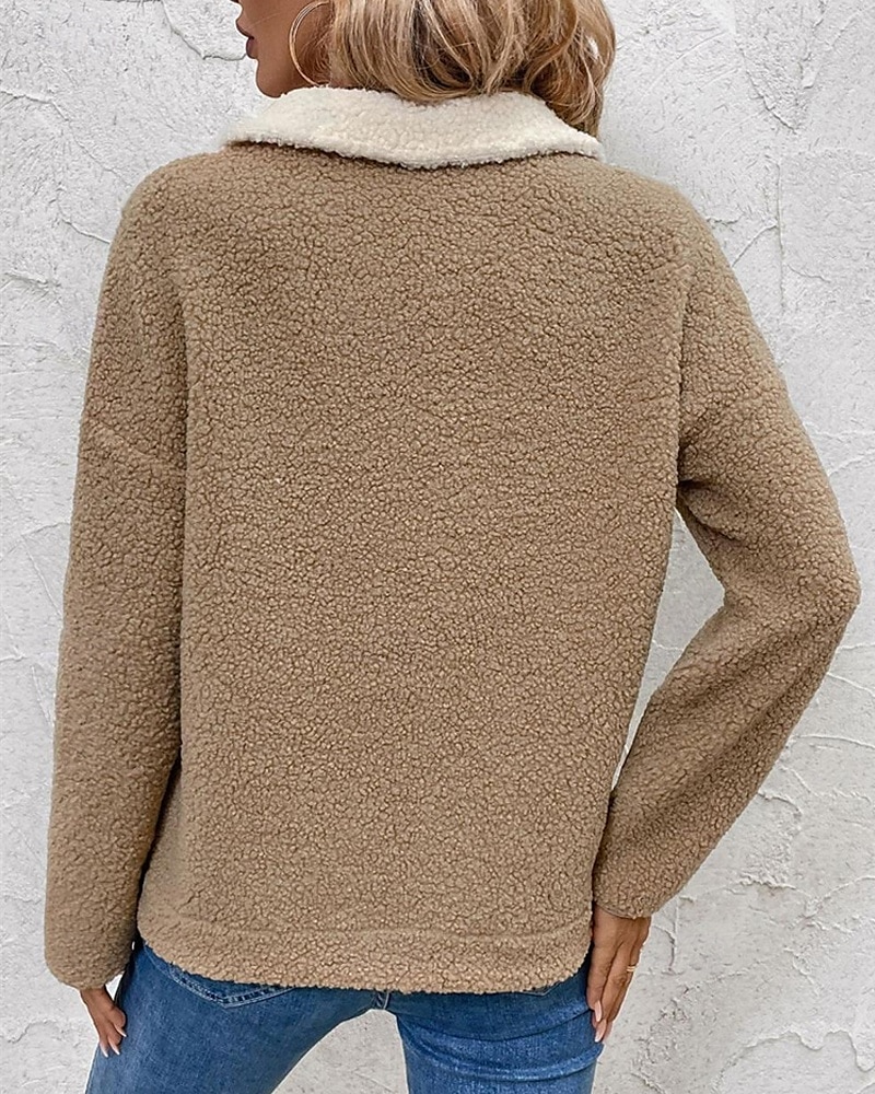 Pentru femei Hanorace Hanorace cu fermoar Bloc Culoare Șic Stradă Casual Sherpa Fleece Manșon Lung Gât Înalt Topuri obișnuite Stradă Concediu Ieșire Quarter Zip Kaki Iarnă 2025 - $31.99 –P5