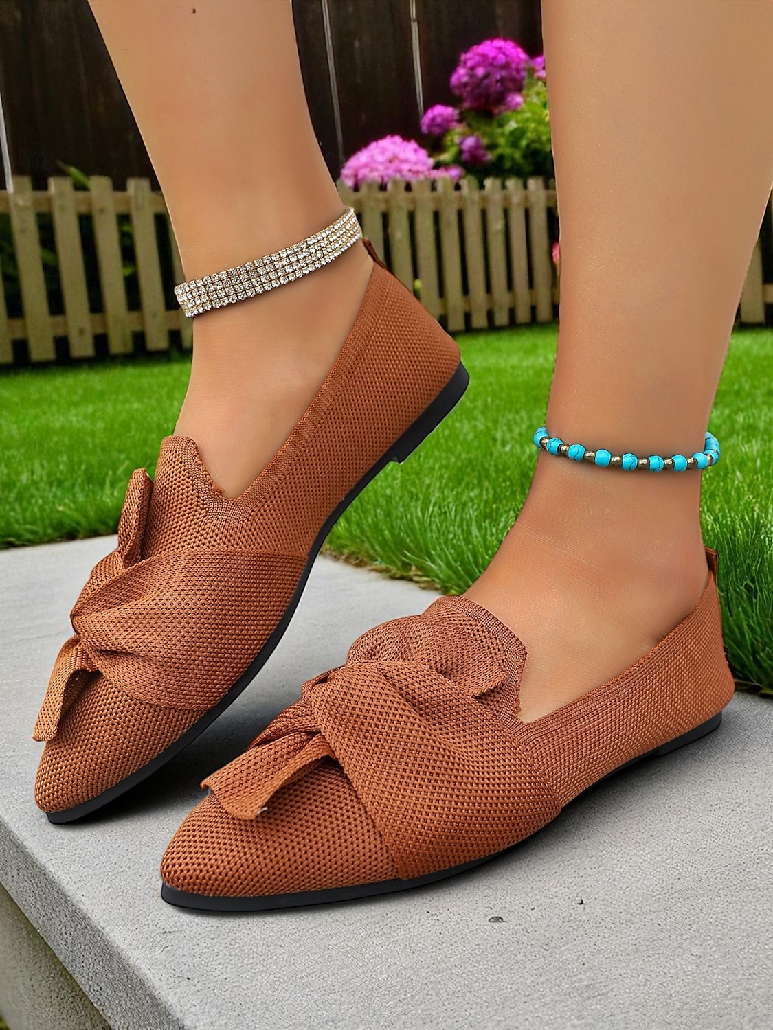 Chaussures à enfiler Flyknit Bow pour femmes – Chaussures plates décontractées, légères et respirantes pour un usage quotidien, les pique-niques dans le jardin et les rassemblements en plein air de 2025 ? $24.99 –P4