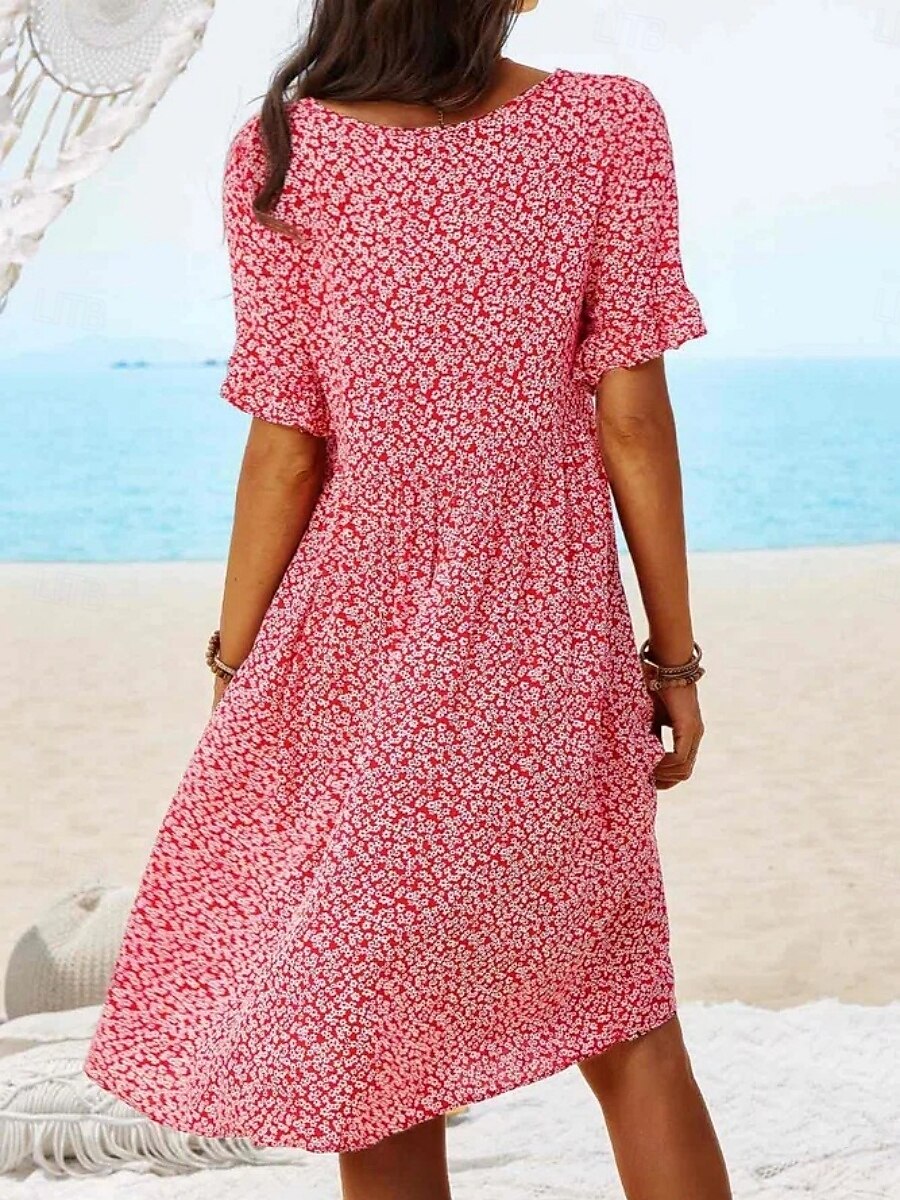 Femmes Mini Robe Robe ajustée et évasée Occasionnel Extérieur Sortir Coupe régulière Fleuri Manche Courte Col Rond Bleu Ciel Jaune Rouge Bleu de minuit Été Printemps de 2025 ? $23.99 –P2