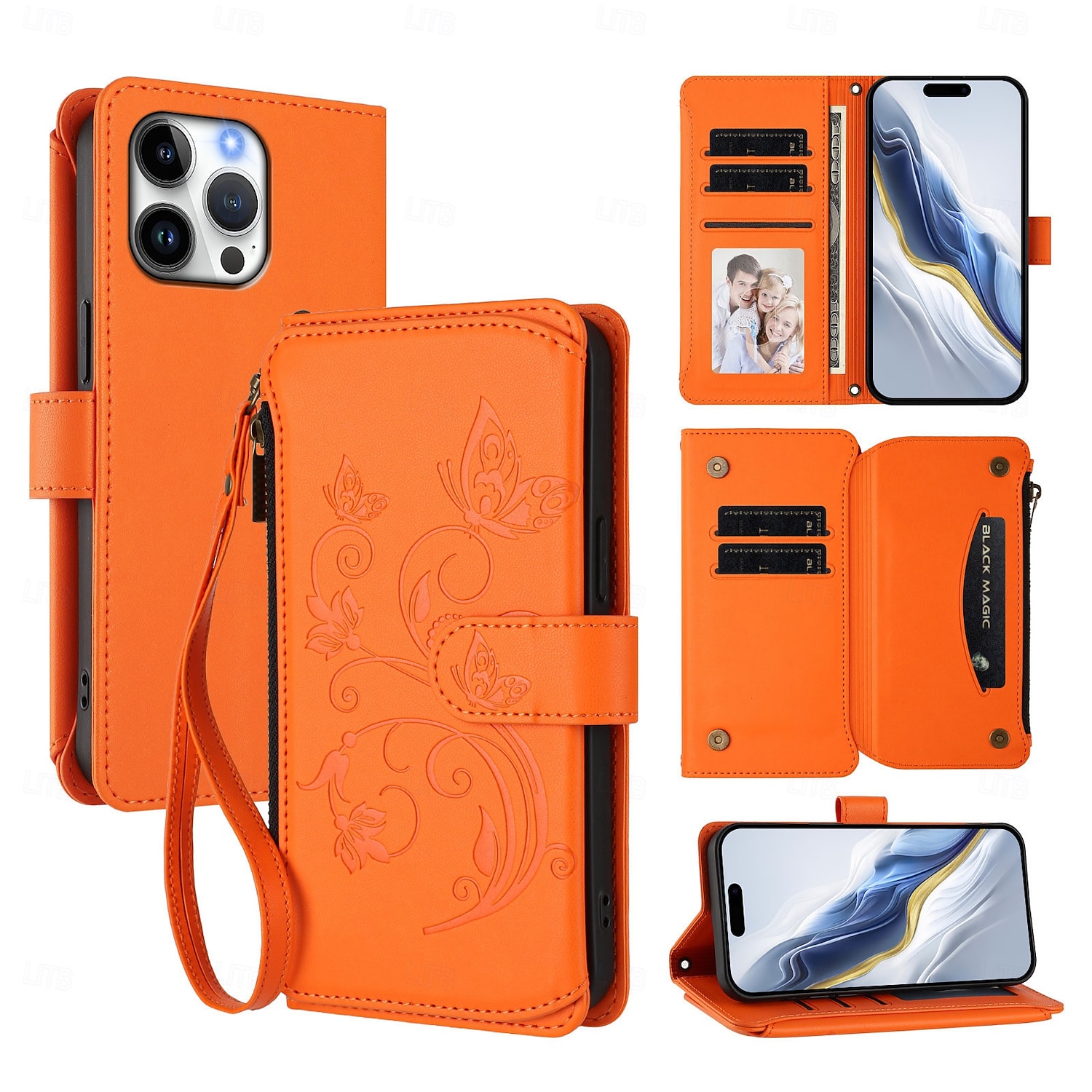 2025年 電話 ケース 用途 iPhone 16 Pro Max プラス iPhone 16 iPhone 15 14 Pro Max Plus iPhone 16e iPhone 13 Pro Max Mini iPhone 13 Mini バックカバー スタンド付き 全身保護 リストストラップ付き レトロ風 TPU PUレザー  コレクション – $15.99 –P1