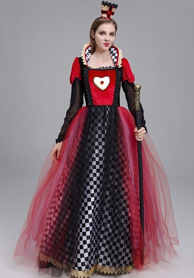 Punainen kuningatarmekko Liisa Ihmemaassa -asu Halloween-ryhmäperheasut lapsille aikuisille naisten tyttöjen opettajille cosplay-asut naamiaiset helppo karnevaaliasu 2026 - $47.99 –P10