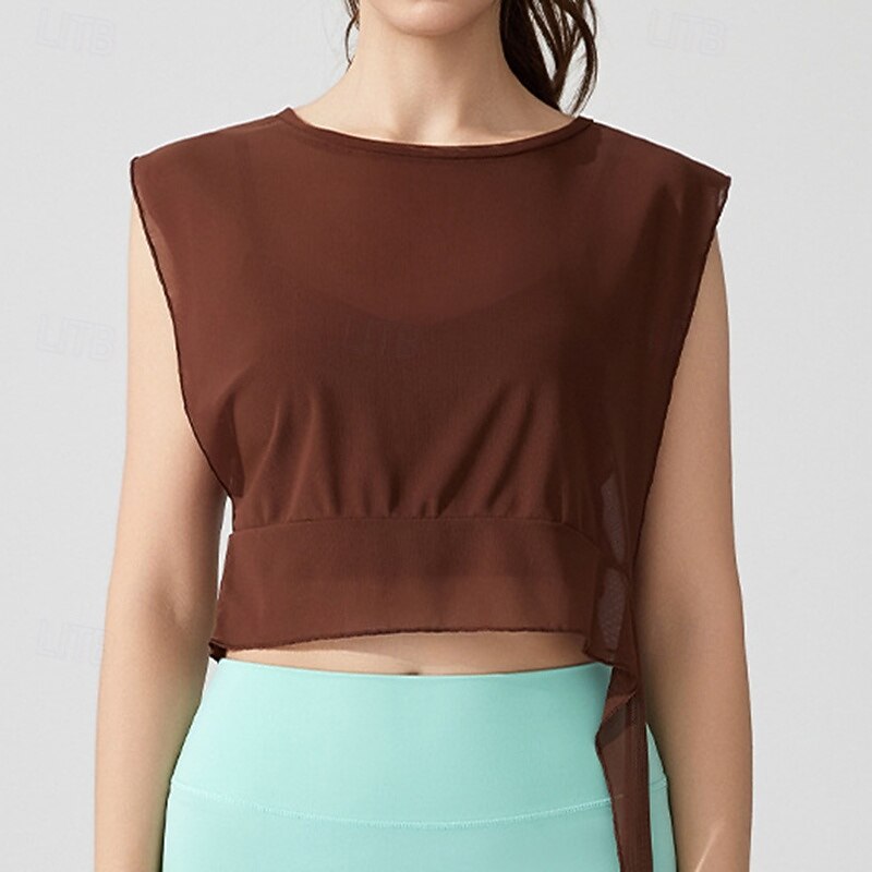 Mulheres Camisa curta de treino Top de ioga Secagem Rápida Respirável Sem Manga Esportes Côr Sólida Blusas Para Academia Esportivo Pilates Roupas Esportivas de 2026 por $12.99 –P6
