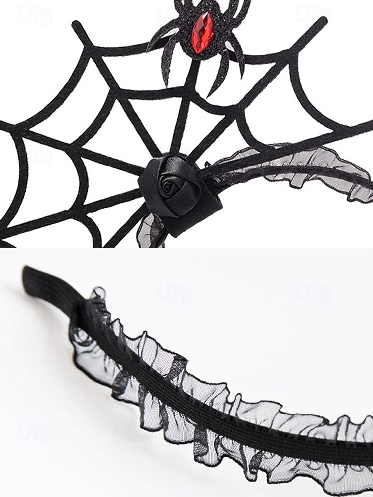 Serre-tête d'Halloween en toile d'araignée pour femme – Dentelle noire gothique avec motif rose rouge et araignée, polyester léger et plastique, parfait pour les fêtes costumées et le cosplay de 2025 ? $9.99 –P6