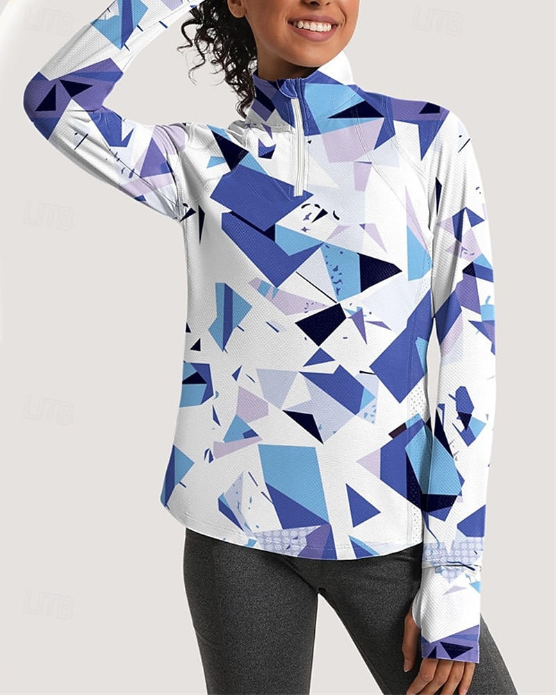 בגדי ריקוד נשים גיאומטרי חולצת POLO חולצת טניס שרוול ארוך דפוס רבע מיקוד Pullover הגנת UV אלסטי נושם טניס גולף פיקלבול צווארון רוכסן חולצה Polo ורוד כחול בגדי טניס 2026 - $25.99 –P8